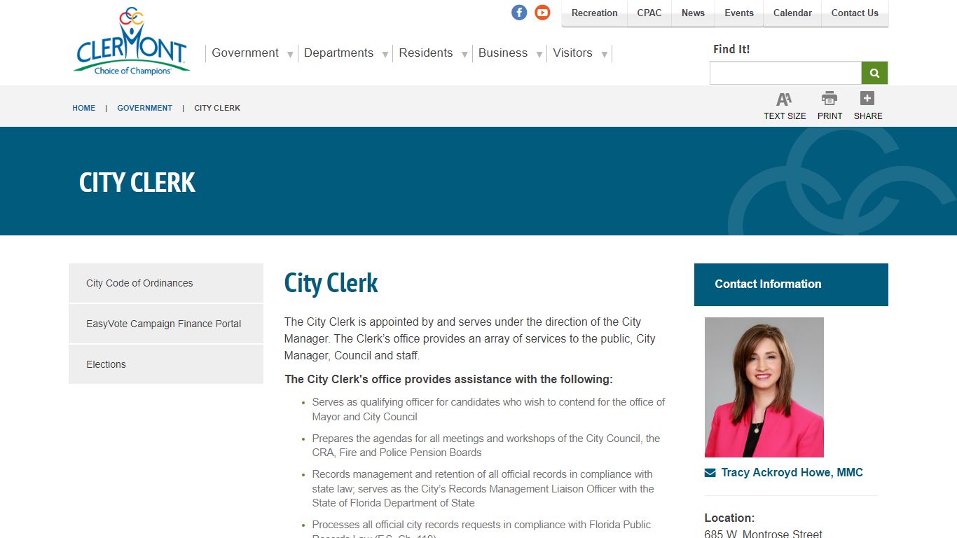 City Clerk | The official site of the City of Clermont, Florida